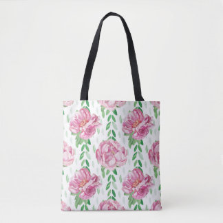 Bolsa Tote Peônias de aquarela rosa