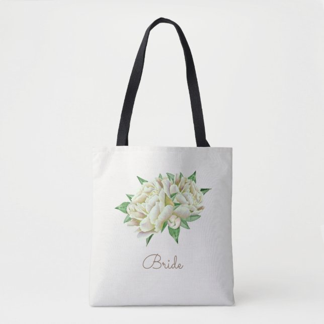 Bolsa Tote Peônias de Creme de bonito Aquarela (Frente)