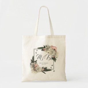 Bolsa Tote Peônias florais glamoroso do branco e do pêssego