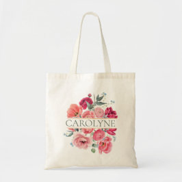 Bolsa Tote Peônias Francesas Rosas Florais Monograma de Damas