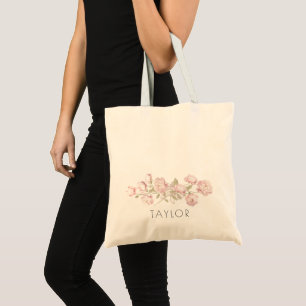 Bolsa Tote peonias rosa nome de madrinha