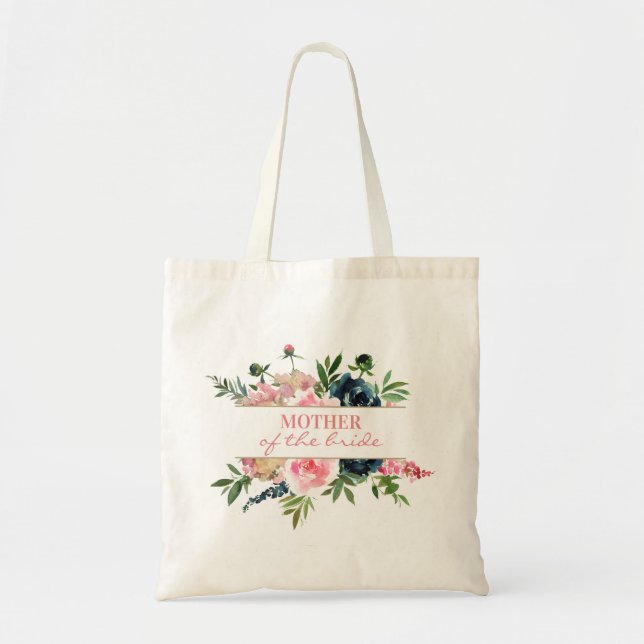 Bolsa Tote Peonies Marinho rosa Mãe Floral da Noiva (Frente)
