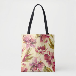 Bolsa Tote Peonies Watercolor: Bliss de Fundo sem Costura