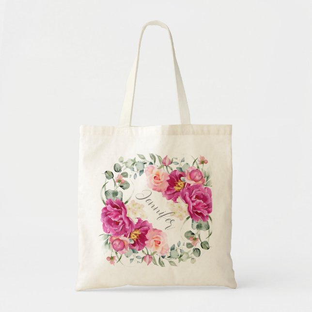 Bolsa Tote Peony e Rosas Eucalyptus Greenery Tote Bag (Frente)