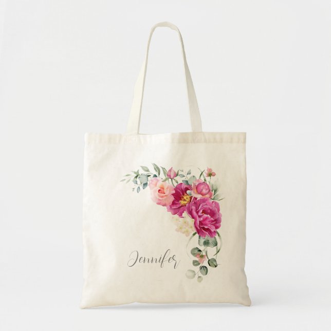 Bolsa Tote Peony e Rosas Eucalyptus Greenery Tote Bag (Frente)