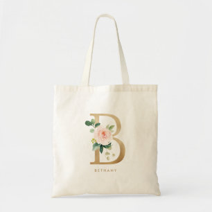 Bolsa Tote Peony Floral - Letra B Monograma Dourado Bridesmai