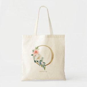 Bolsa Tote Peony Floral - Letra O Monograma Dourado Bridesmai