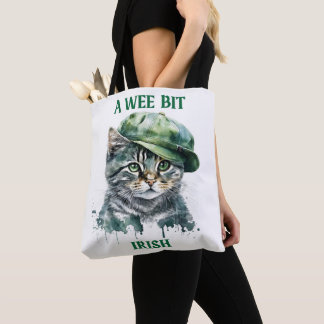 BOLSA TOTE PEQUENA CINZA IRLANDESA CUTA POR GATO COM BONÉ