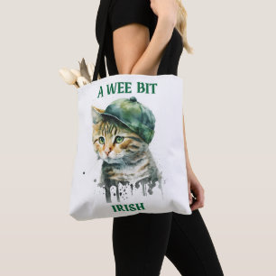 BOLSA TOTE PEQUENA CINZA IRLANDESA CUTA POR GATO COM BONÉ