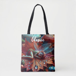 Bolsa Tote Pequena Fada Caprichosa Dormindo em uma Folha