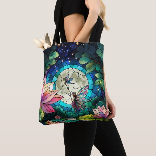 Bolsa Tote Pequena Fada de Vidro Pintado com Libélula (Close Up)