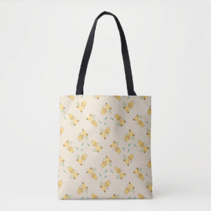 Bolsa Tote Pequena girafa fofa floral marrom