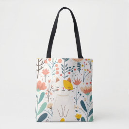 Bolsa Tote Pequena ilustração de felicidade e flores