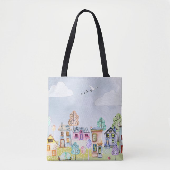 Bolsa Tote Pequena paisagem habitacional (Frente)