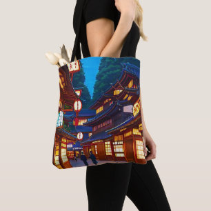 Bolsa Tote Pequena rua de cidade japonesa à noite