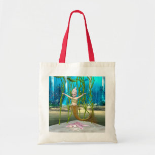 Bolsa Tote Pequena Sereia, Gata Fantástica, Oceano Azul