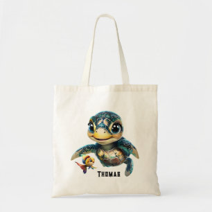 Bolsa Tote Pequena tartaruga marinha explorando com sua amiga