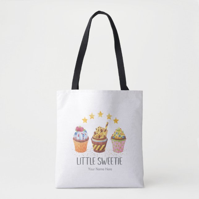 Bolsa Tote Pequenas Cores Brilhantes Docinho Cupcakes Aquarel (Frente)