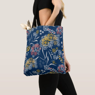 Bolsa Tote Pequenas flores bonitinhas sem costura marinho de