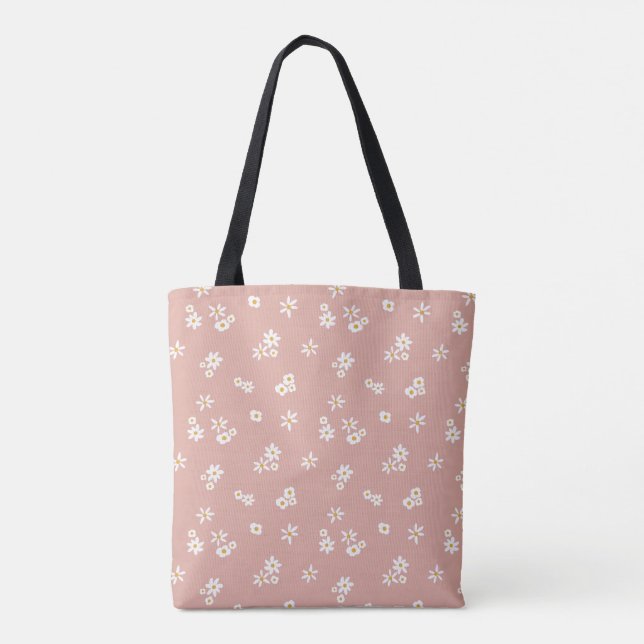Bolsa Tote Pequenas Flores Brancas a rosa - padrão perfeito. (Verso)