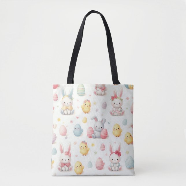Bolsa Tote Pequenas Galinhas & Coelhinhos (Frente)
