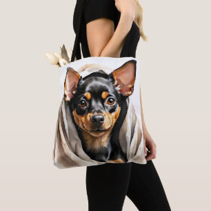 BOLSA TOTE PEQUENO CACHORRO NEGRO E MINIATURA DE PINSCHER