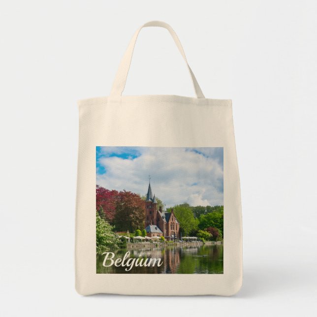Bolsa Tote Pequeno castelo perto do lago em Bruges, Bélgica (Frente)