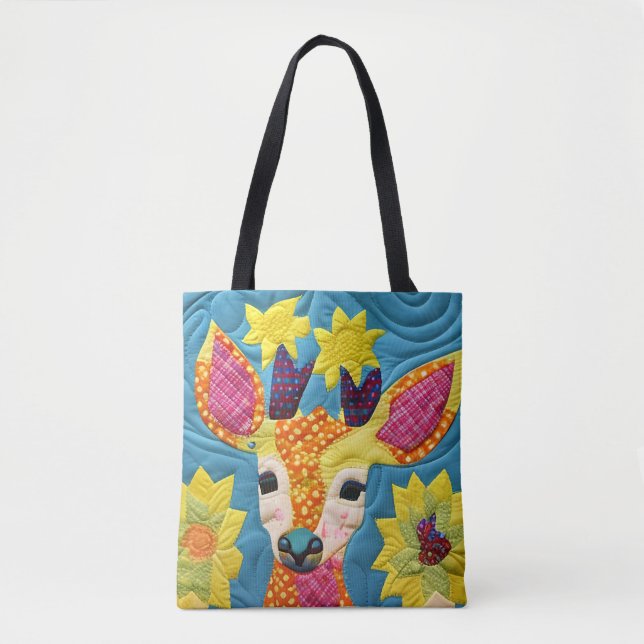 Bolsa Tote Pequeno Deer Quilt Como Design (Frente)