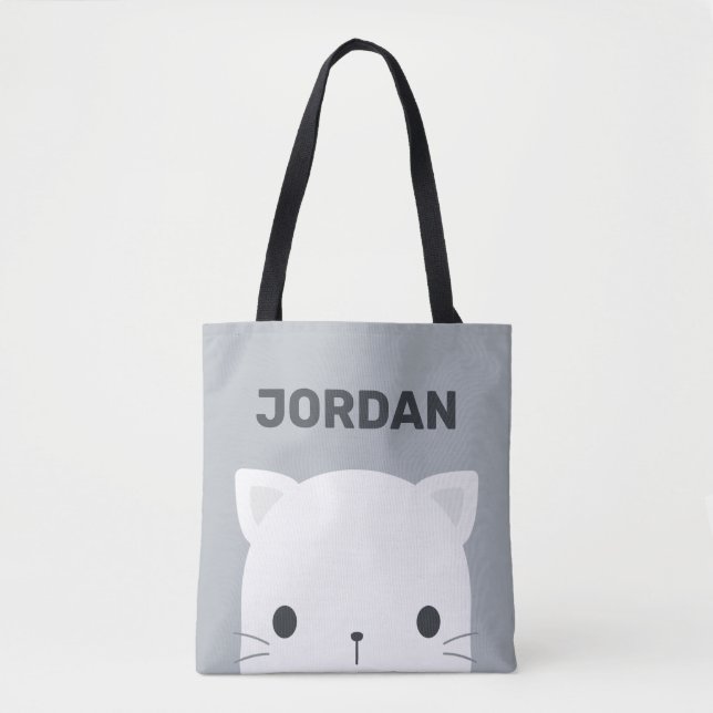 Bolsa Tote Pequeno Gato Bonito com Nome Personalizado (Frente)