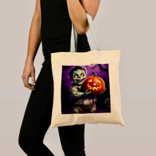 Bolsa Tote Pequeno Monstro Verde e Amigo de Abóbora