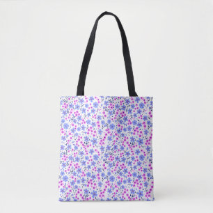 Bolsa Tote Pequeno padrão floral branco azul rosa fofo