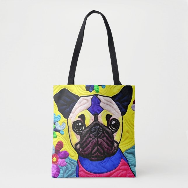 Bolsa Tote Pequeno Pug Puppy Como Design (Frente)