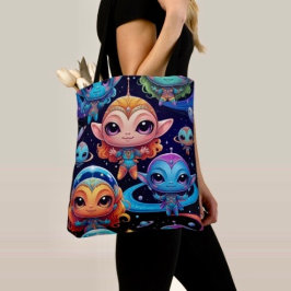 Bolsa Tote Pequenos Alienígenas Multicoloridos no Espaço