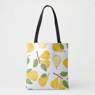 Bolsa Tote Peras de Aquarela Padrão de Fruta de Vintage