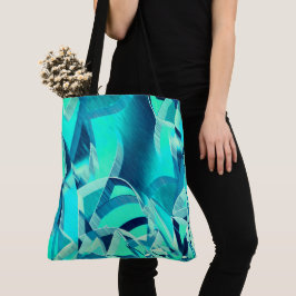 Bolsa Tote Percursos cianos com garoa sobre fundo aquamarino