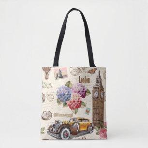Bolsa Tote Perfil de colheita de Londres sem costura com carr