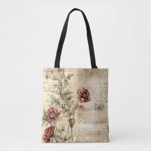Bolsa Tote Pergaminho Vintage com Decoupage Floral Elegante