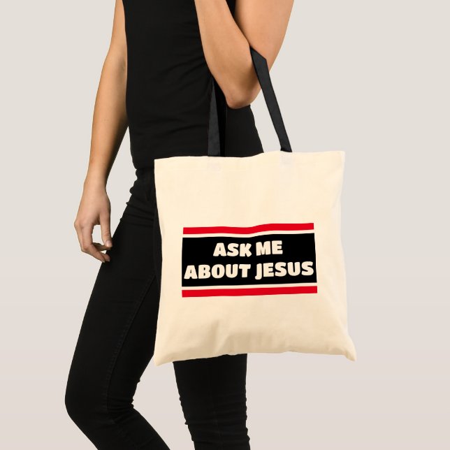 Bolsa Tote Pergunte-Me Sobre Jesus Evangelismo Tote Bag (Frente (produto))