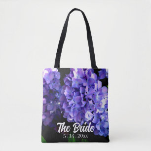 Bolsa Tote Periwinkle hydrangeas roxas flores azuis Bride