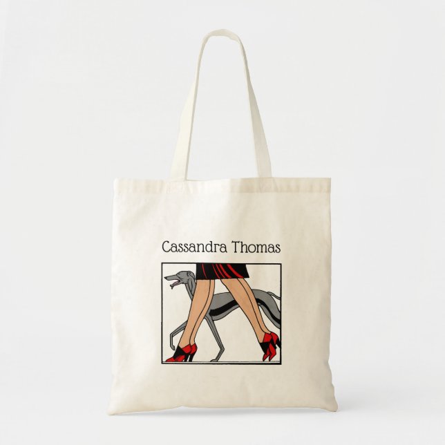 Bolsa Tote Pernas Arte Deco Mulheres Greyhound Whippet Dog R (Frente)
