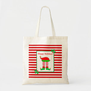 Bolsa Tote pernas de elfo de Natal em listras vermelhas e bra