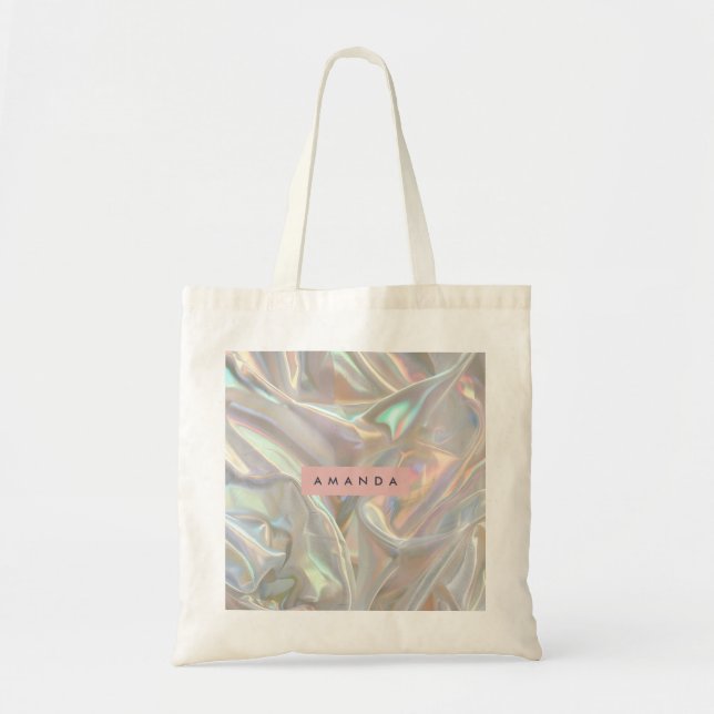 Bolsa Tote Pérola Iridescente Macia Personalizada com Brilho (Frente)