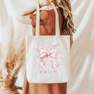 Bolsa Tote Pérolas de Arco Rosa Coquette Elegante