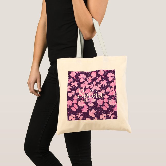 Bolsa Tote Pérolas de Flor de Pintura, Acrínicas, Rosa (Frente (produto))