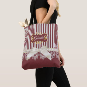 Bolsa Tote Pérolas e Arco e nome das faixas vermelhas profun