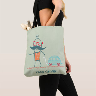 Bolsa Tote Personagem Bigode de Piloto de Corrida Engraçado