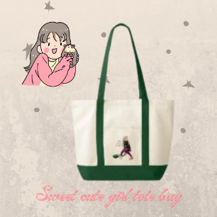 Bolsa Tote Personagem de banda desenhada, Simples Menina Cuta
