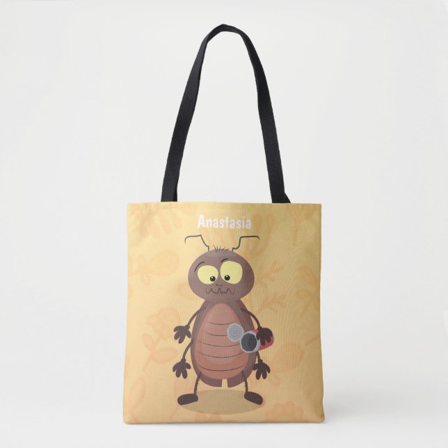 Bolsa Tote Personagem de desenho animado de barata engraçada (Frente)