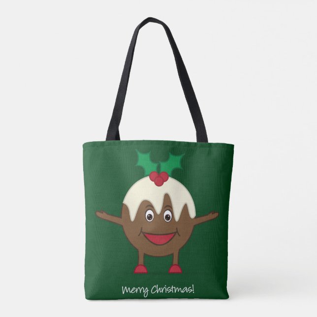 Bolsa Tote Personagem de desenho animado de pudim de Natal (Verso)