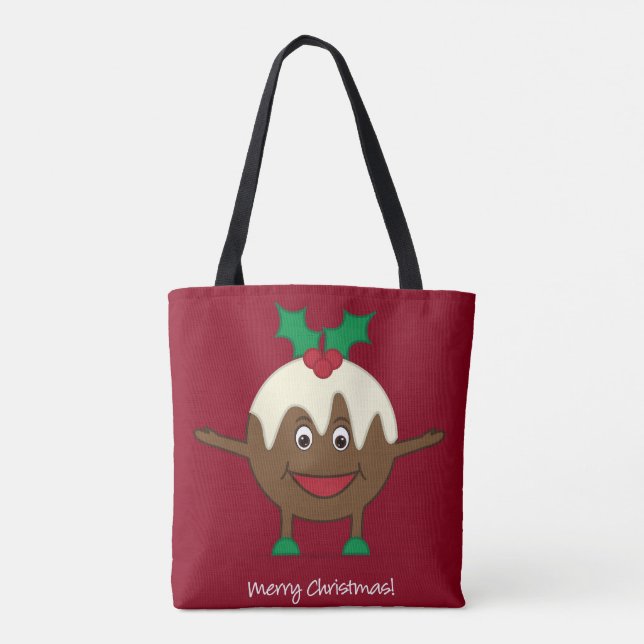 Bolsa Tote Personagem de desenho animado de pudim de Natal (Verso)
